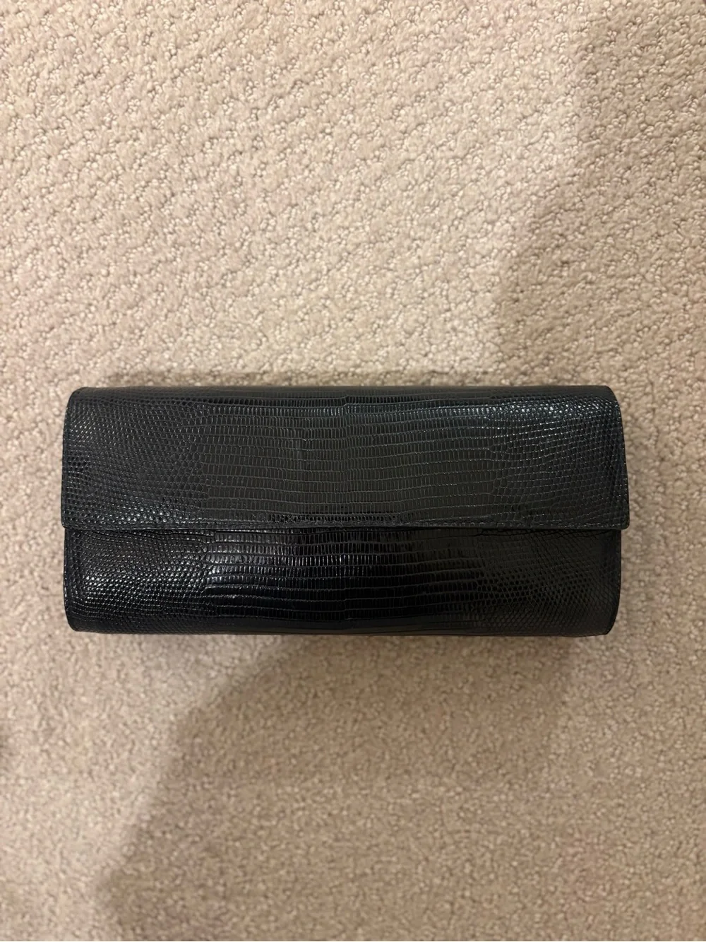 W. Kleinberg Black Lizard Embossed Leather Envelope Clutch Evening Bag